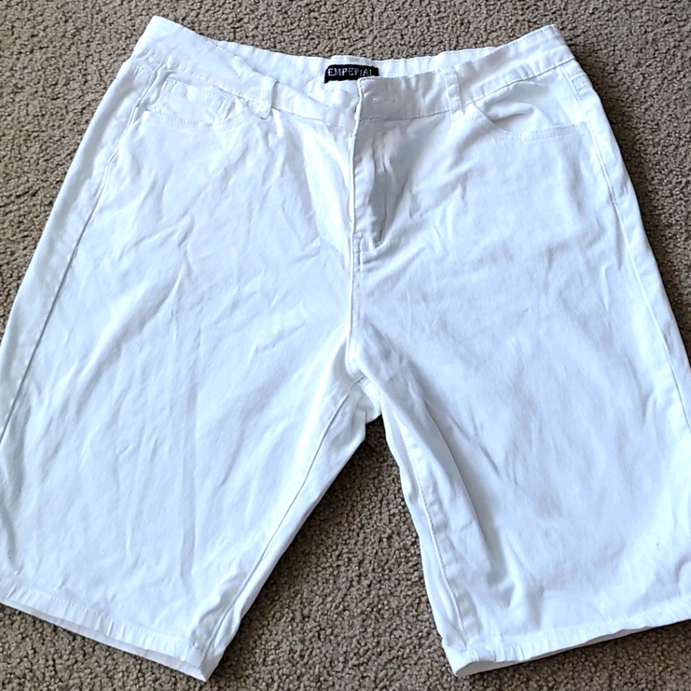 Mid-thigh length white Emperial shorts